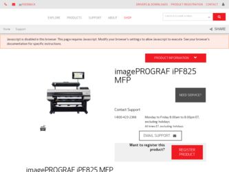 imagePROGRAF iPF825 MFP M40 driver download page on the Canon site