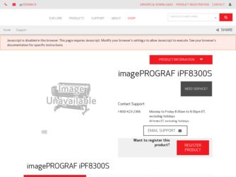 imagePROGRAF iPF8300S driver download page on the Canon site