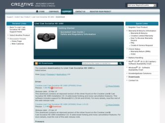 Live Cam Socialize HD 1080 driver download page on the Creative site