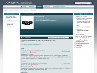 Live Cam Socialize HD driver download page on the Creative site