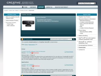 Senz3D driver download page on the Creative site