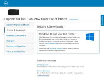 1350CNW driver download page on the Dell site