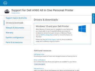 A960 driver download page on the Dell site