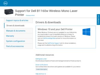B1160w Wireless driver download page on the Dell site