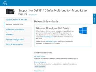 B1165nfw driver download page on the Dell site