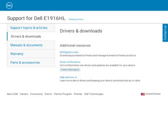 E1916HL driver download page on the Dell site