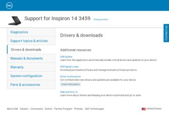 Inspiron 14 3459 driver download page on the Dell site