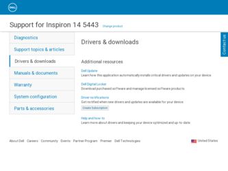 Inspiron 14 5443 driver download page on the Dell site