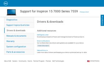 Inspiron 15 7000 Series 7559 driver download page on the Dell site