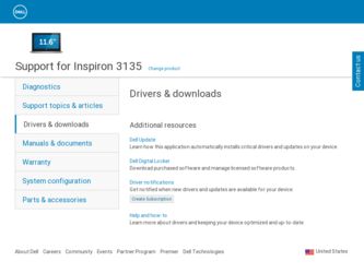 Inspiron 3135 driver download page on the Dell site