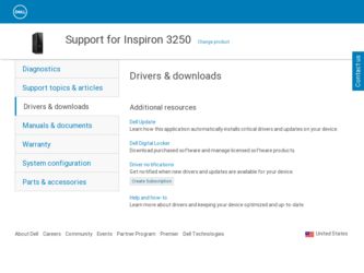 Inspiron 3250 driver download page on the Dell site
