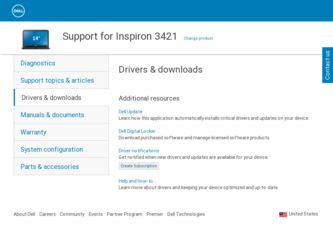 Inspiron 3421 driver download page on the Dell site