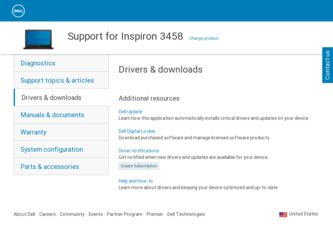 Inspiron 3458 driver download page on the Dell site