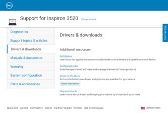 Inspiron 3520 driver download page on the Dell site