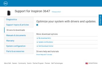 Inspiron 3647 Small Desktop driver download page on the Dell site