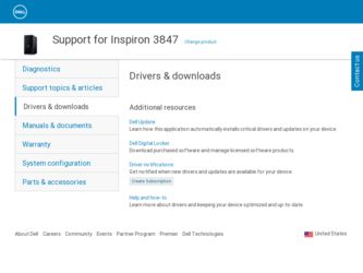 Inspiron 3847 driver download page on the Dell site