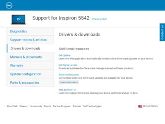 Inspiron 5542 driver download page on the Dell site