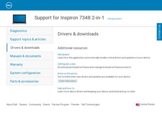 Inspiron 7348 2-in-1 driver download page on the Dell site