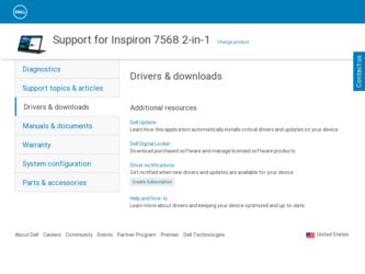 Inspiron 7568 2-in-1 driver download page on the Dell site