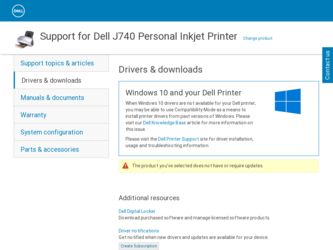 J740 driver download page on the Dell site