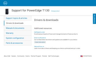 PowerEdge T130 driver download page on the Dell site