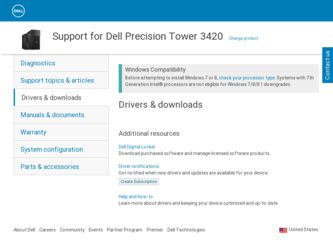 Precision Tower 3420 driver download page on the Dell site
