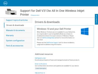 V313W driver download page on the Dell site