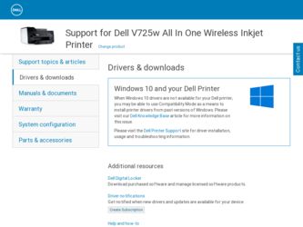 V725W driver download page on the Dell site