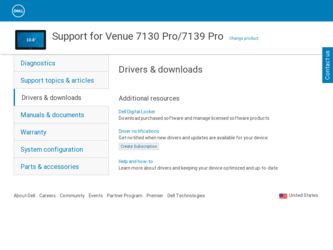Venue 11 Pro driver download page on the Dell site
