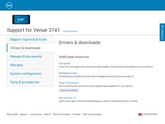 Venue 3741 driver download page on the Dell site
