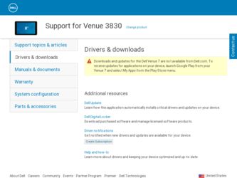 Venue 3830 driver download page on the Dell site