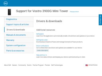 Vostro 3900G driver download page on the Dell site