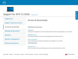 XPS 12 9250 driver download page on the Dell site