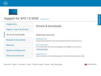 XPS 13 9350 driver download page on the Dell site