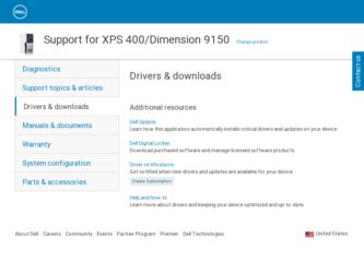 XPS 400 9150 driver download page on the Dell site