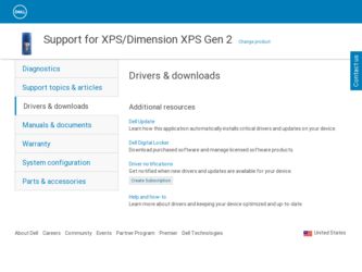 XPS Gen 2 driver download page on the Dell site