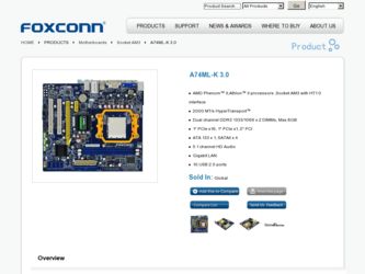 A74ML-K 3.0 driver download page on the Foxconn site
