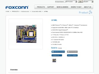 A74ML driver download page on the Foxconn site
