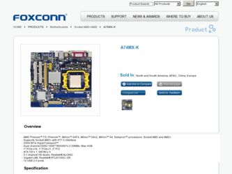 A74MX-K driver download page on the Foxconn site