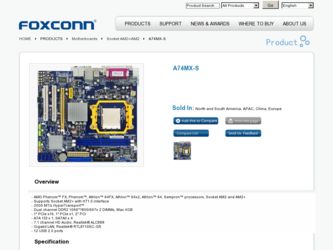 A74MX-S driver download page on the Foxconn site