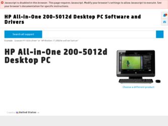 All-in-One 200-5012d driver download page on the HP site