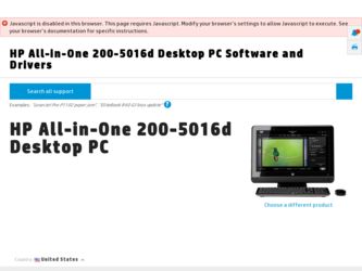 All-in-One 200-5016d driver download page on the HP site