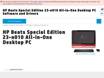 Beats Special Edition 23-n010 driver download page on the HP site