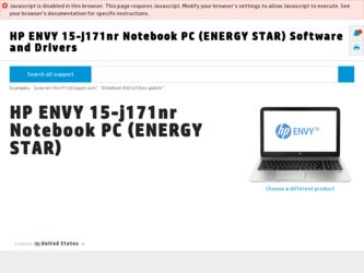 ENVY 15-j171nr driver download page on the HP site
