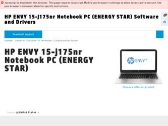 ENVY 15-j175nr driver download page on the HP site