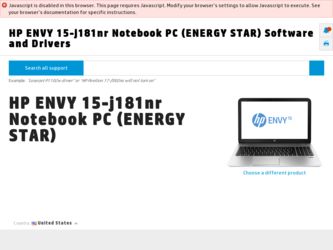 ENVY 15-j181nr driver download page on the HP site