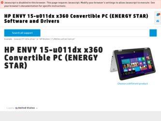 ENVY 15-u011dx driver download page on the HP site