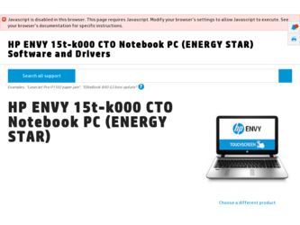 ENVY 15t-k000 driver download page on the HP site