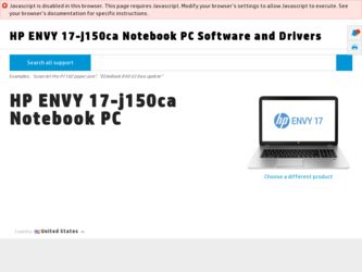 ENVY 17-j150ca driver download page on the HP site