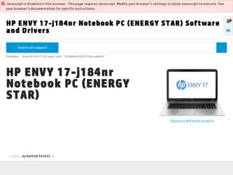 ENVY 17-j184nr driver download page on the HP site